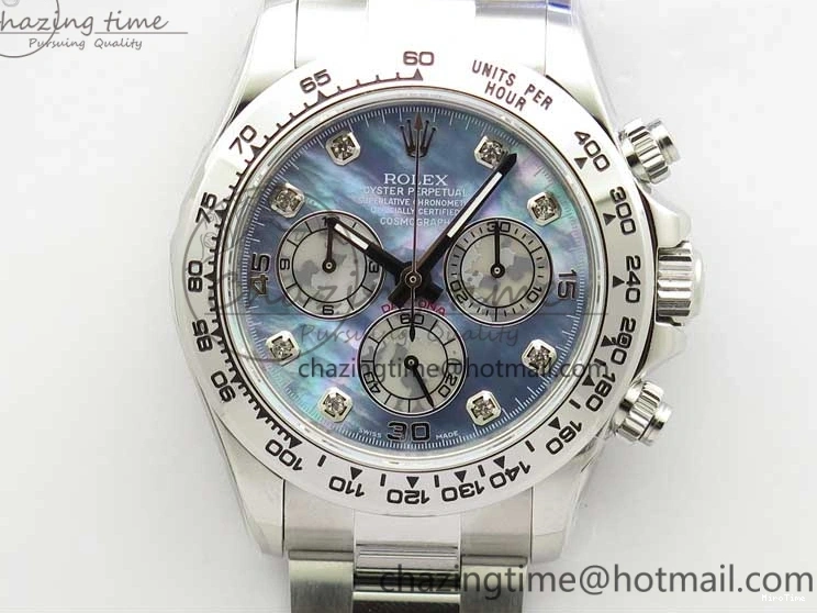 MiroTime 0319 TechFriendly Daytona 116520 SS UBF Best Edition Ice Blue MOP Crystal Markers Dial on SS Bracelet A 2938